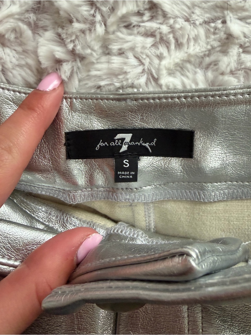 7 For All Mankind Metallic Silver Midi Skirt